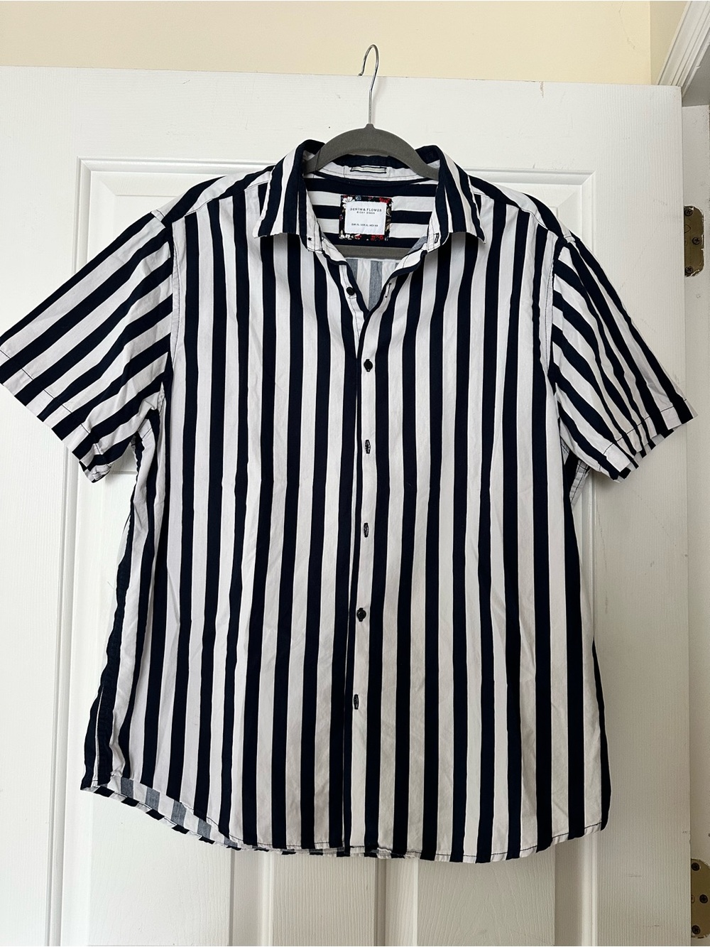 Navy and White Stripe Button-Down Shirt from Denim & Flower